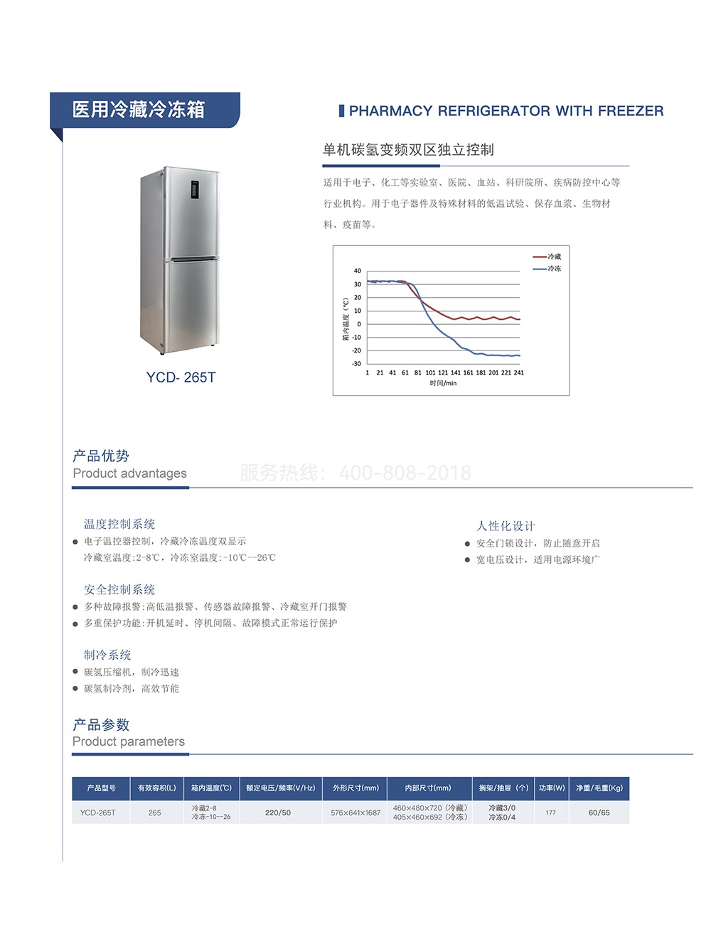 澳柯玛YCD-265T医用冷藏冷冻保存箱