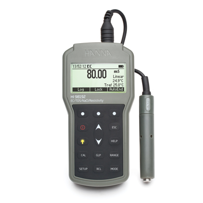 哈纳专业级微电脑EC-TDS-电阻率-NaCI-°C测定仪HI98192